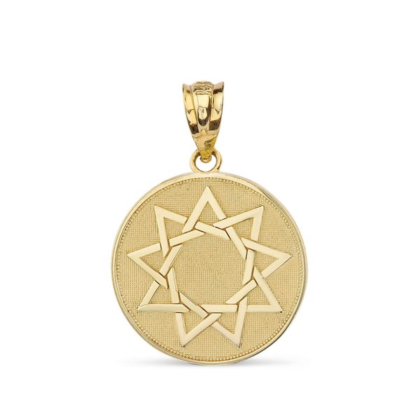 10k Solid Gold Nine Point Star Bahá'í Star Disc Pendant